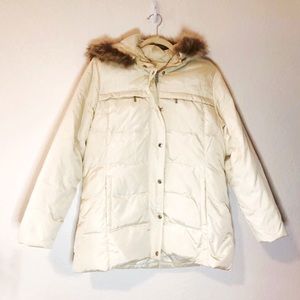 MICHAEL Michael Kors Jacket Cream Down Hooded Jacket Sz L EUC Fur Trim Hood